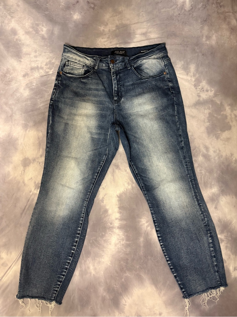 Judy Blue Faded Mid-Blue Frayed Ankle Crop Women’s Jeans size 14W